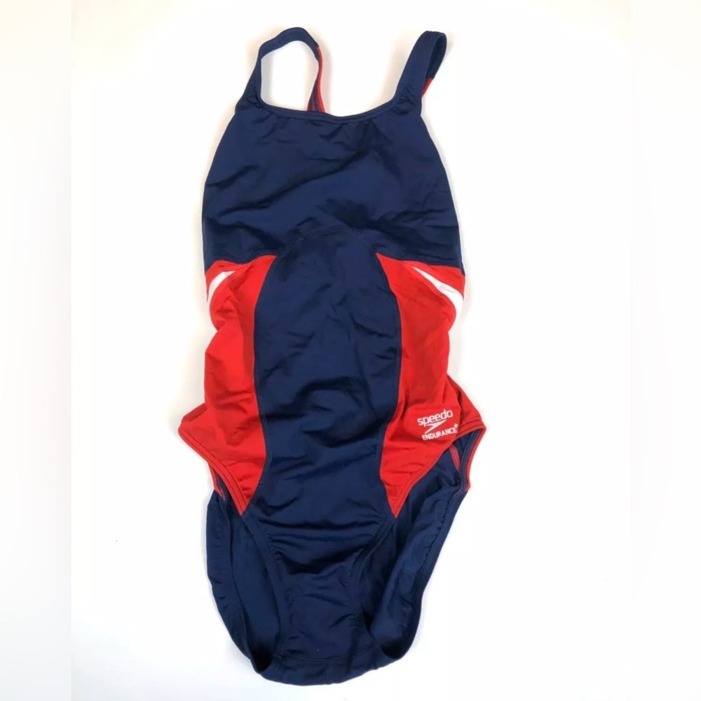 Speedo, Women’s One Piece Color Block Swimsuit, Size 12, Navy/Red